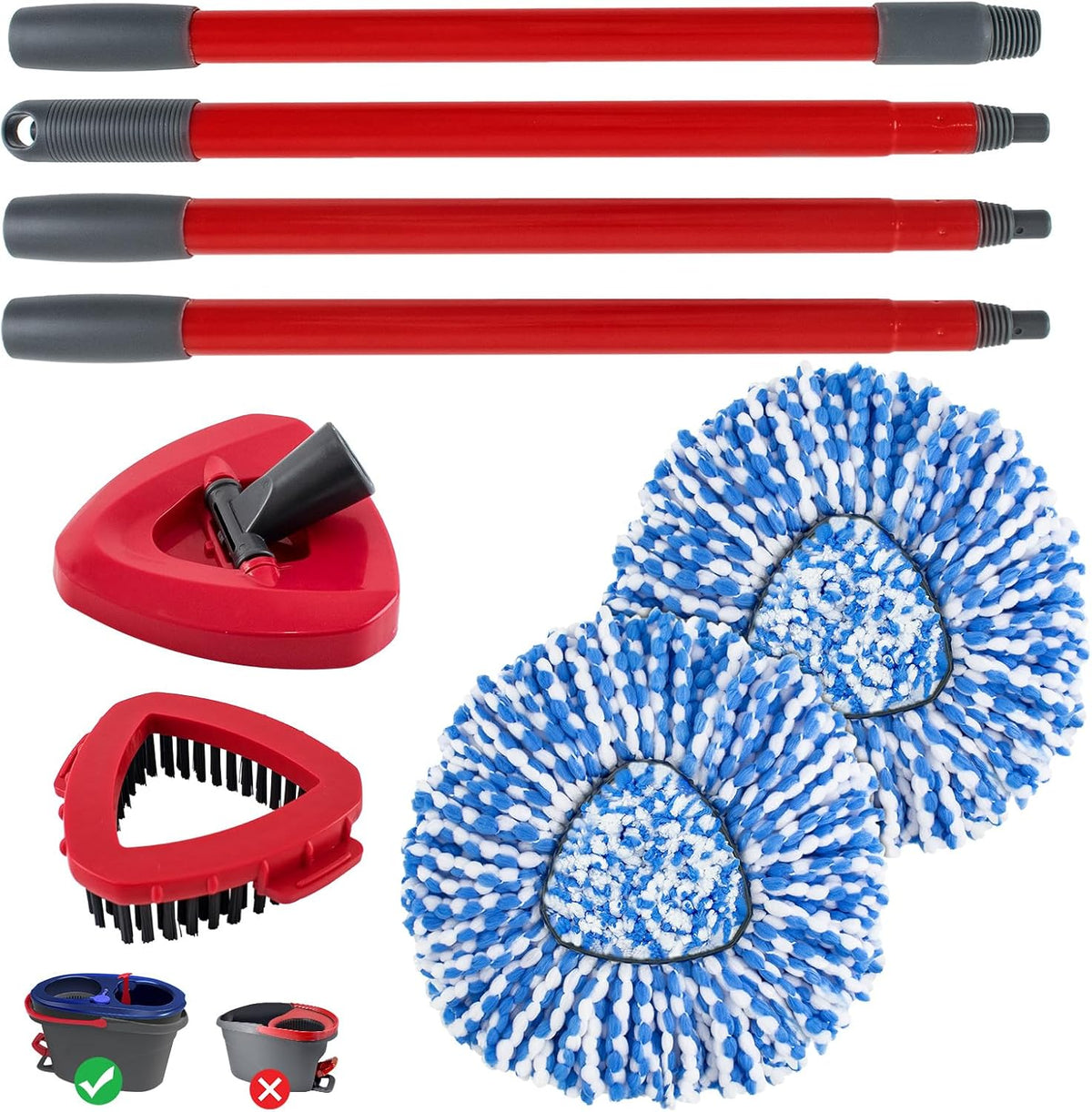 Spin Mop Head,Mop Handle,Base,Brush Compatible with Ocedar RinseClean 2 Tank Spin Mop System,2
