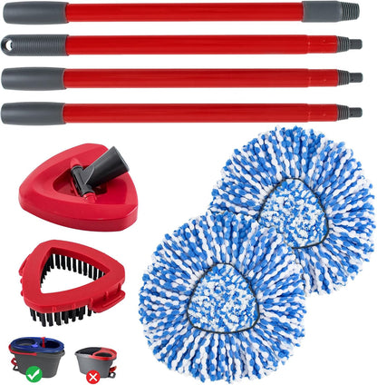 Spin Mop Head,Mop Handle,Base,Brush Compatible with Ocedar RinseClean 2 Tank Spin Mop System,2