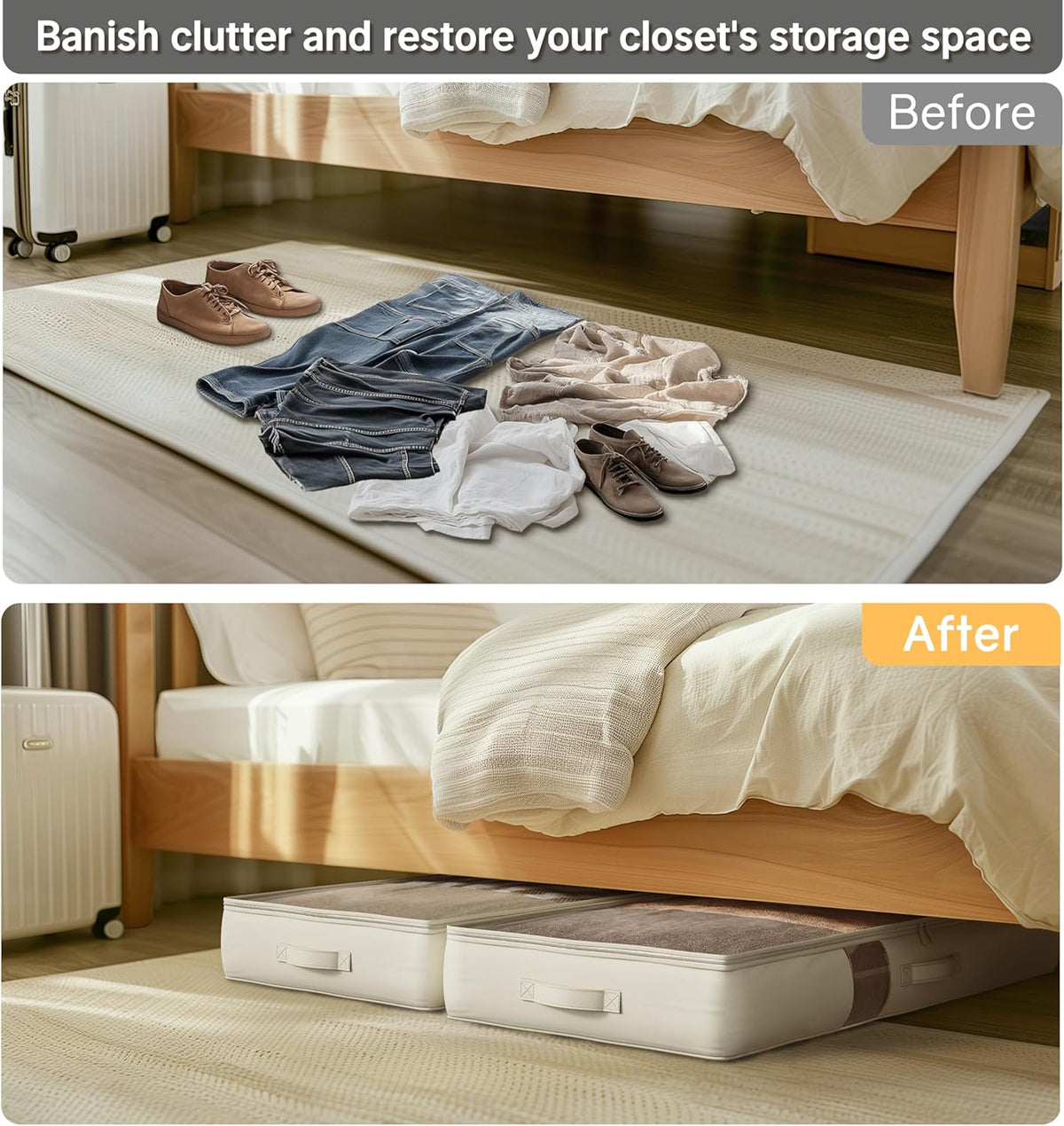 Soft-Sided Foldable Under bed Storage Bags with Window,No Rigid Frame Closet Organizers,Storage