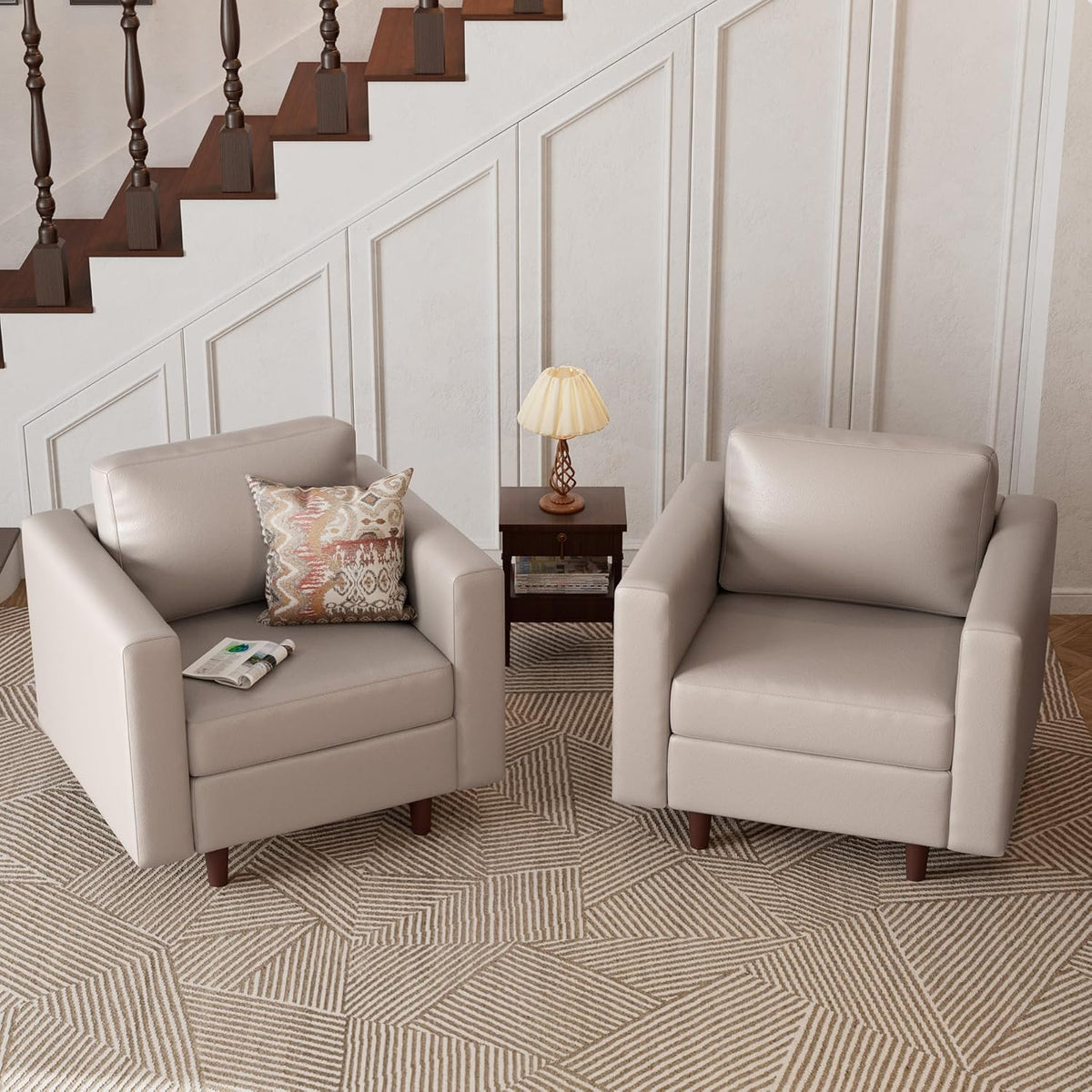 Faux Leather Oversized Accent Chair with Storage Deep Seat Single Sofa Large Reading Armchair for