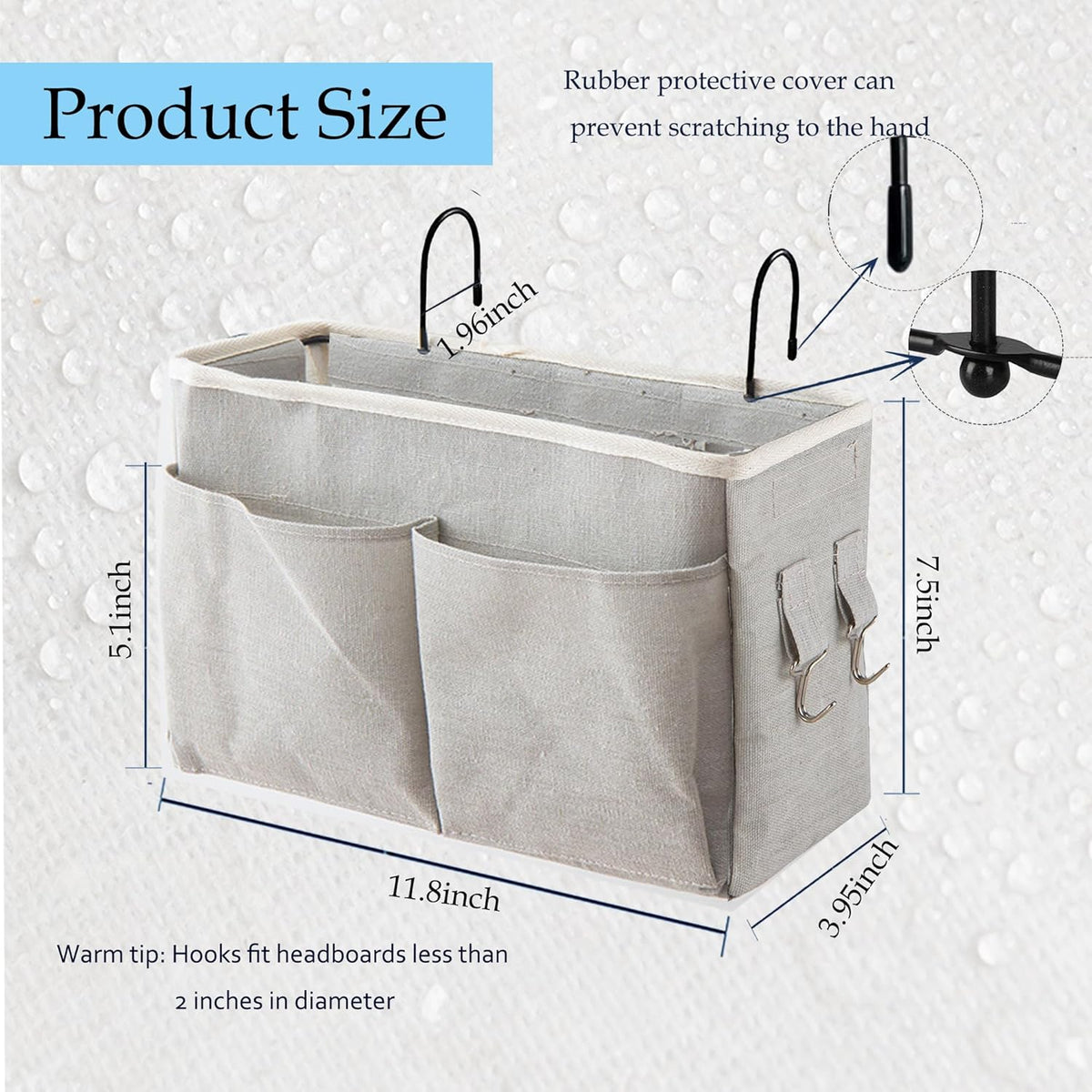 Bedside Caddy, Bedside Hanging Storage Organizer for College Dorm Bed, Bunk and Hospital Beds, Can