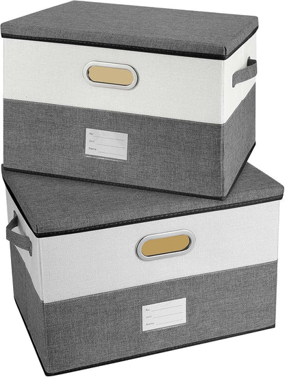Large Linen Fabric Foldable Storage Bins with Removable Lid and Handles, Washable Storage Box