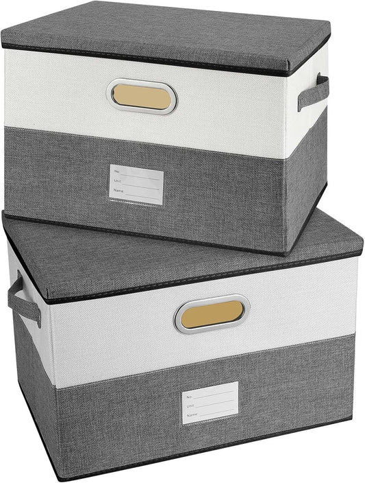 Large Linen Fabric Foldable Storage Bins with Removable Lid and Handles, Washable Storage Box