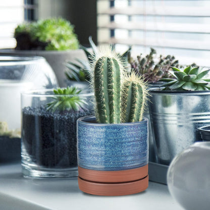 6 Inch Plant Pots, Ceramic Planter Pot with Drainage Hole & Saucer, Indoor/Outdoor Cylinder Round