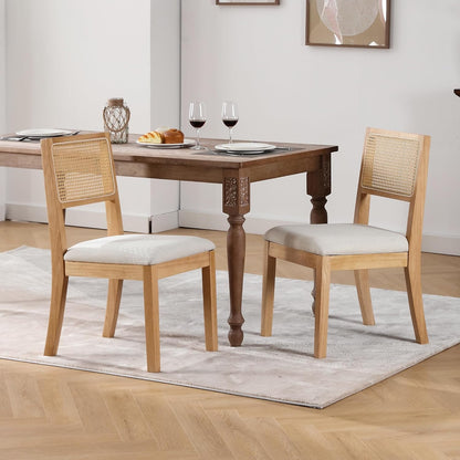 Westice Rattan Dining Chairs Set of 4, Farmhouse Natural Dining Room Chairs with Upholstered