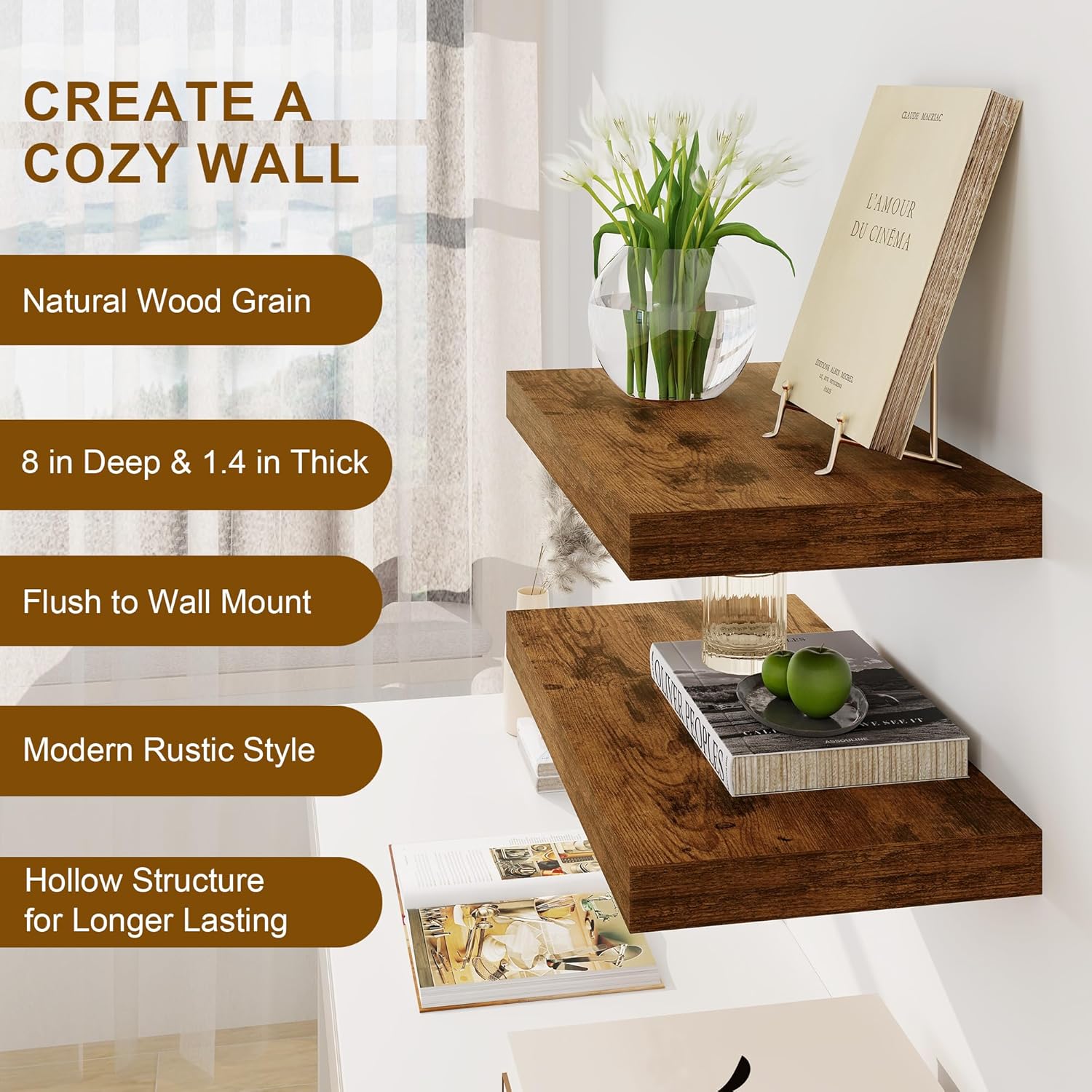 Fun Memories Floating Shelves for Wall, 8 Inch Deep Floating Wall Shelf, 16" x 8" Floating Shelves
