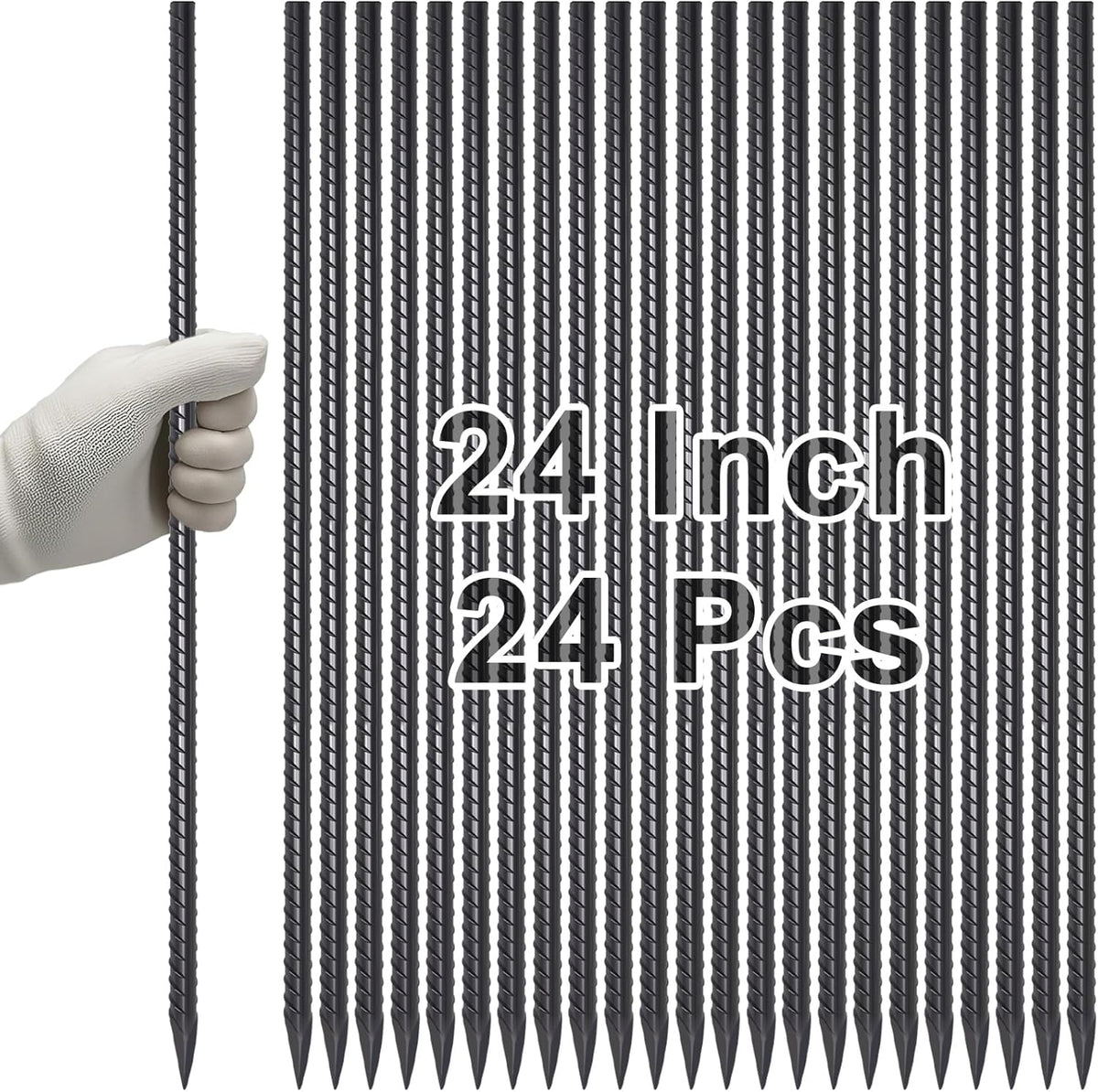 VVOKGO Rebar Stakes 24 Inch Ground Straight Concrete Form Stakes Heavy Duty (24pcs), 3/8" Diameter