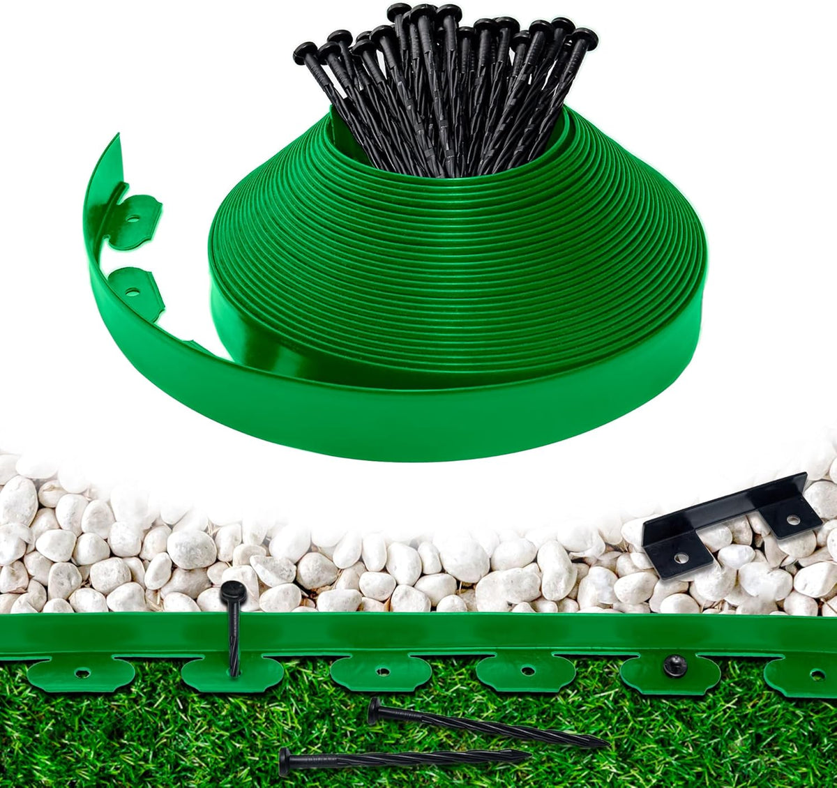 Landscape Edging Border 60 FT 2 Inch Tall with 120 Spikes, Plastic Edging for Landscaping, Garden