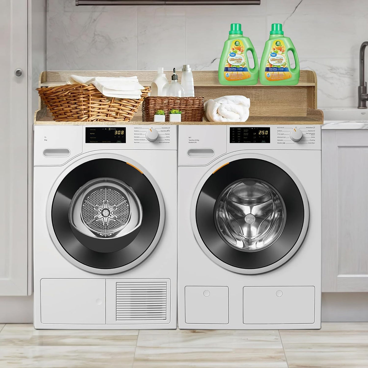 Royxen Laundry Countertop with 2-Tier Shelf Universal Fit, Washer and Dryer Countertop with Storage