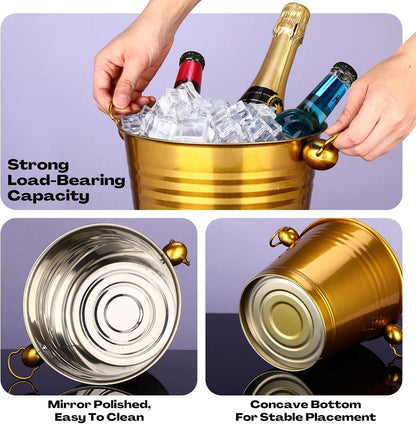 Amyhill 8 Pack Stainless Steel Ice Bucket 5.3 Quart/ 5 Liter with Handle Large Insulated Champagne