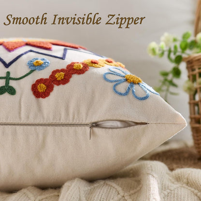 Embroidered Throw Pillow Cover 20x20 Classic Fall Boho Floral Pattern Pillows Cover Outdoor