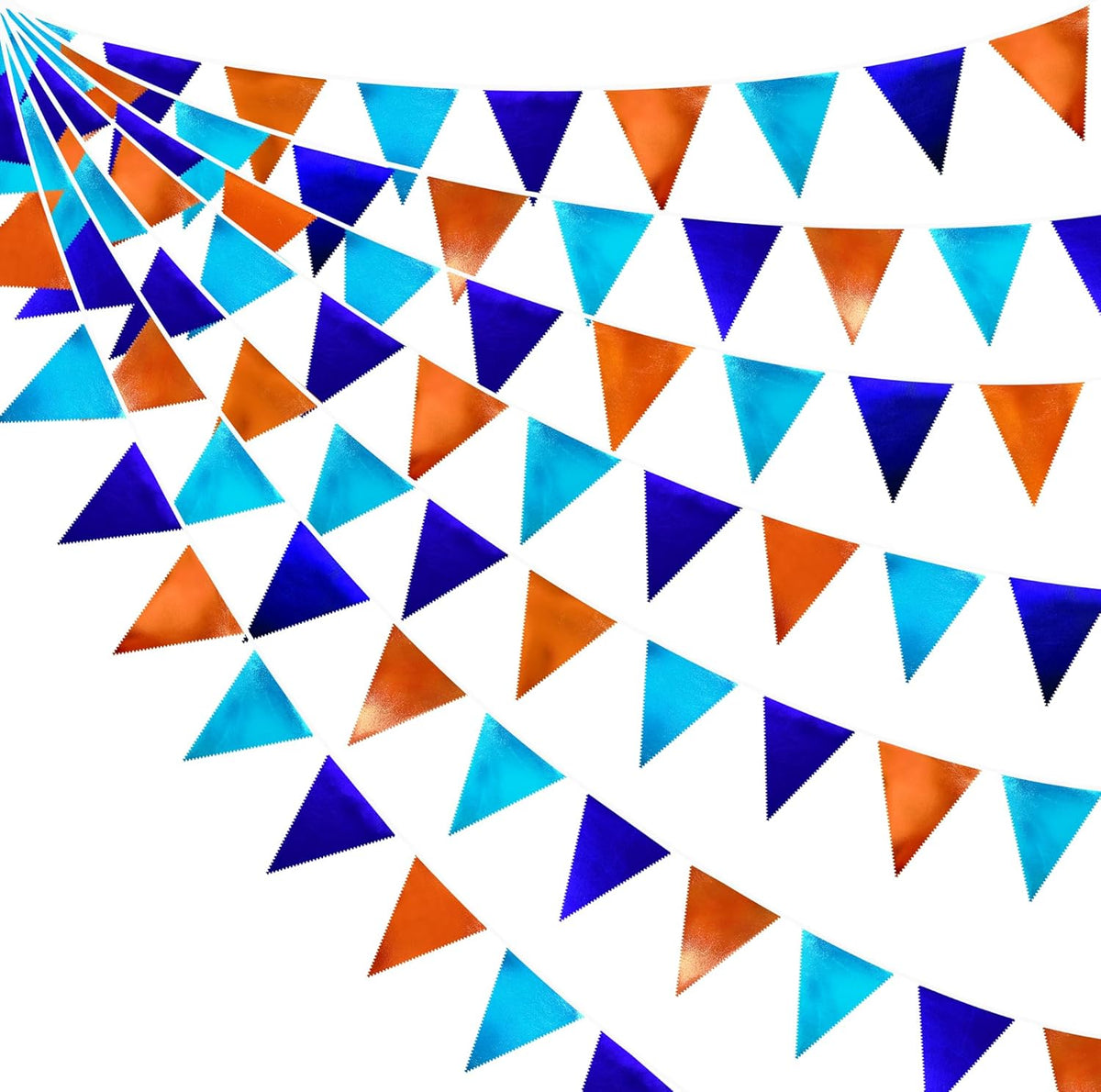 Orange Blue Party Decorations Metallic Fabric Triangle Pennant Flag Bunting Banner Garland for