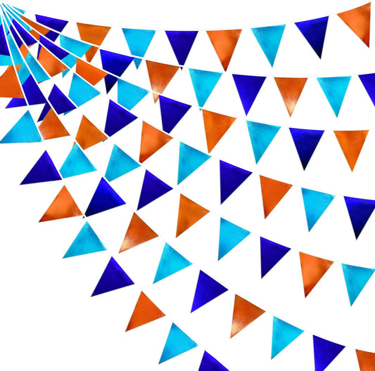 Orange Blue Party Decorations Metallic Fabric Triangle Pennant Flag Bunting Banner Garland for