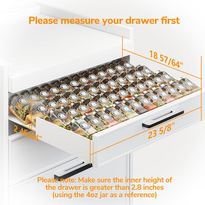 AMBIRD Bamboo Spice Drawer Organizer with Non-slip Mat,4 Tier - 2 Set Jar Spice Rack Tray From