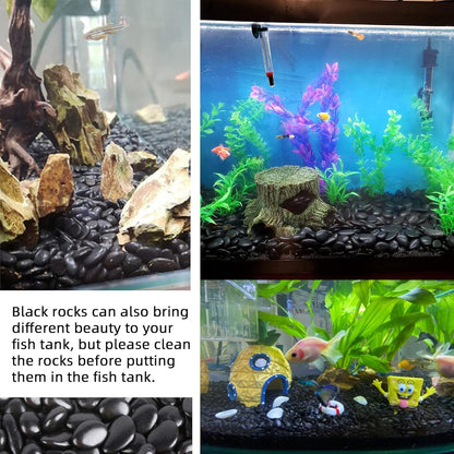 CJGQ Black Pebbles for Plants 7lb Bulk Bag Aquarium Gravel 0.5"- 1" Decorative Polished Fish Tank