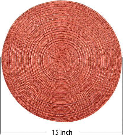 AHHFSMEI Round Braided Placemats Set of 6 Round Table Mats for Dining Tables Natural Woven Heat