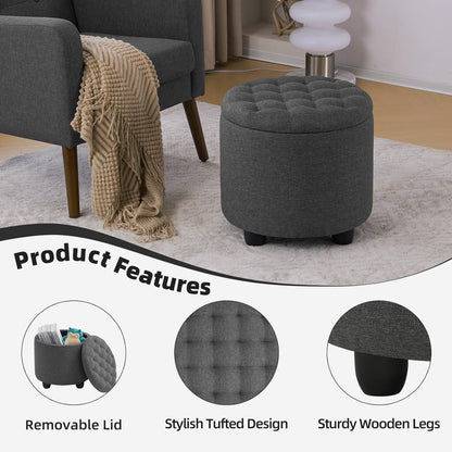 Furniliving 18.7inch Storage Round Ottoman, Footstools with Hidden Storage with Removable Lid