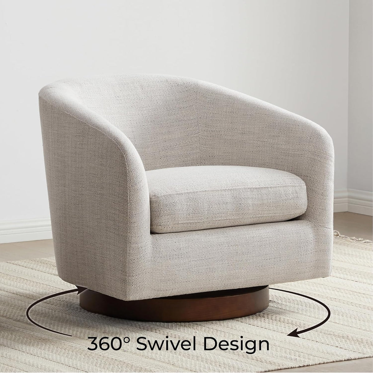 CHITA Swivel Accent Chair, FSC Certified Upholstered Fabric Barrel Chair for Living Room, Ivory