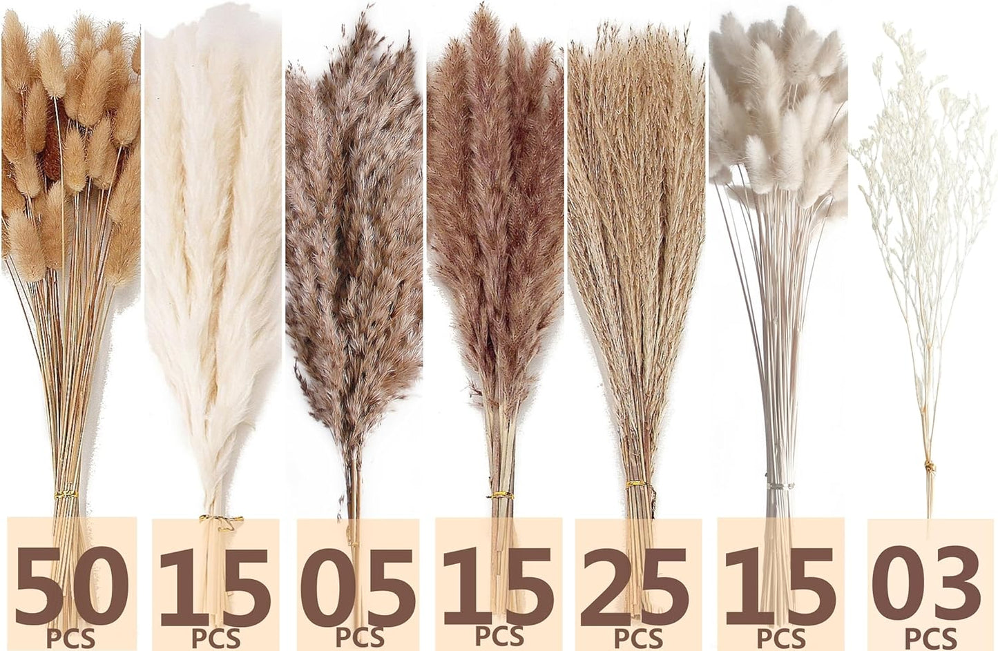 Dried Pampas Grass Decor, 128PCS Pampas Grass with Bunny Tails Dried Flowers, Reed Grass Bouquet
