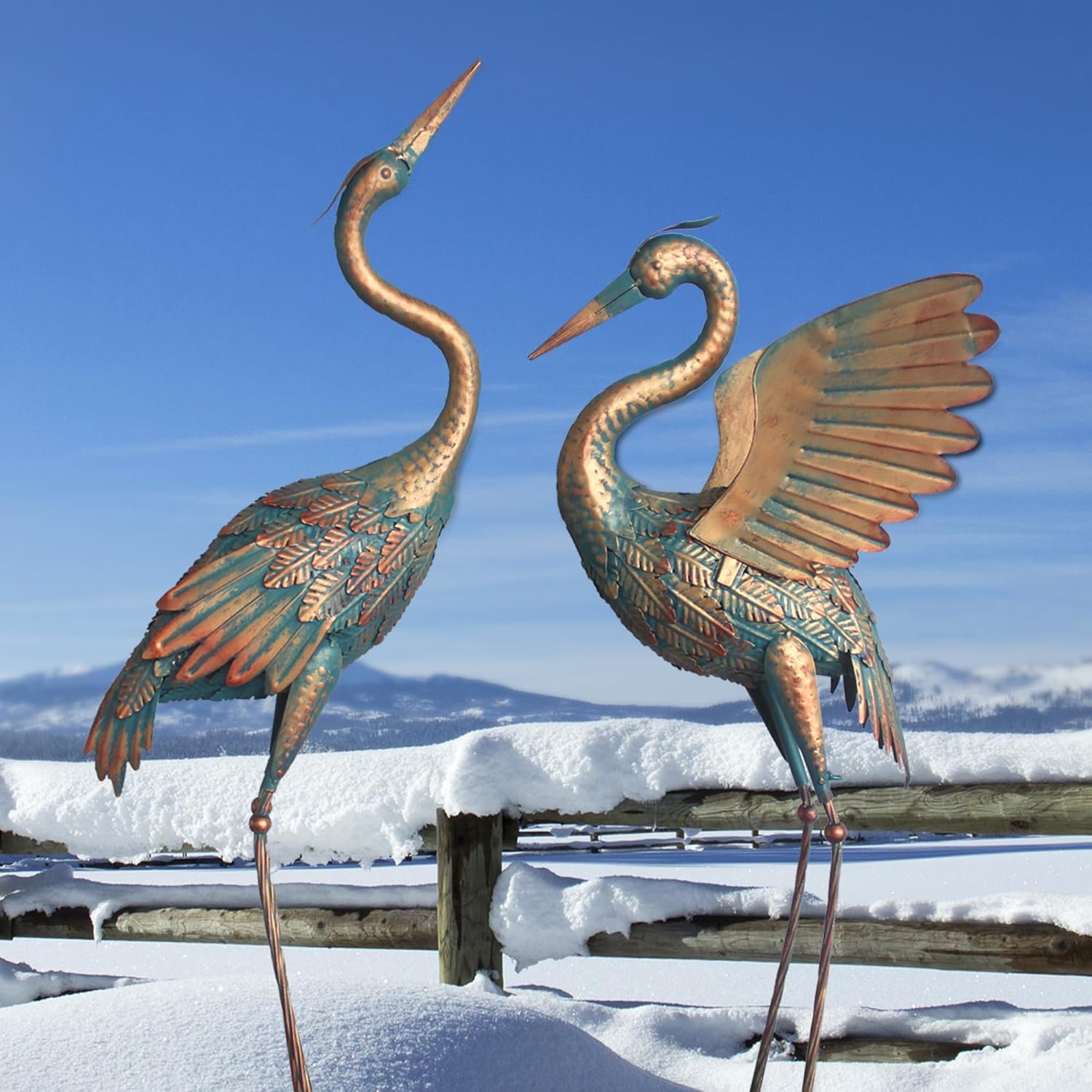 33-37 Inch Metal Crane Garden Statue Décor, Bird Heron Garden Sculpture & Statues, Outdoor