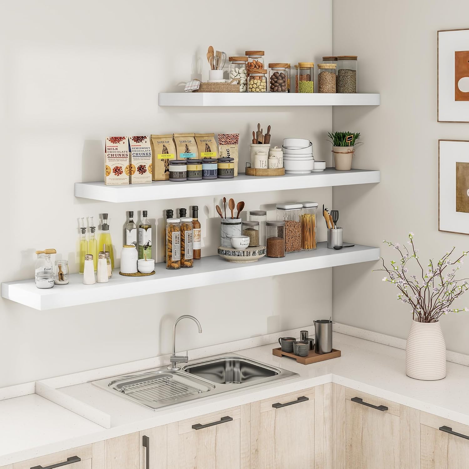 RICHFOCUS 40Inch Floating Shelves for Wall 2 Pack Shelves for Bedroom|Kitchen|Bathroom Wall Mounted