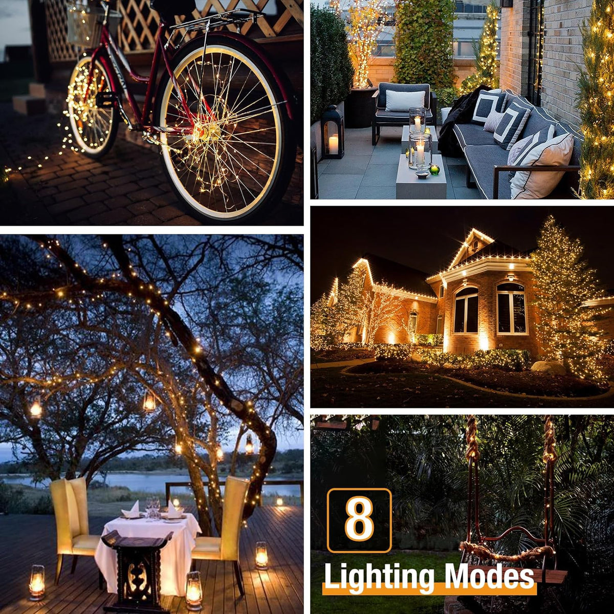 btfarm 2 Pack Solar String Lights Outdoor, 160LED 66FT Solar Fairy Lights Outside Waterproof, 8