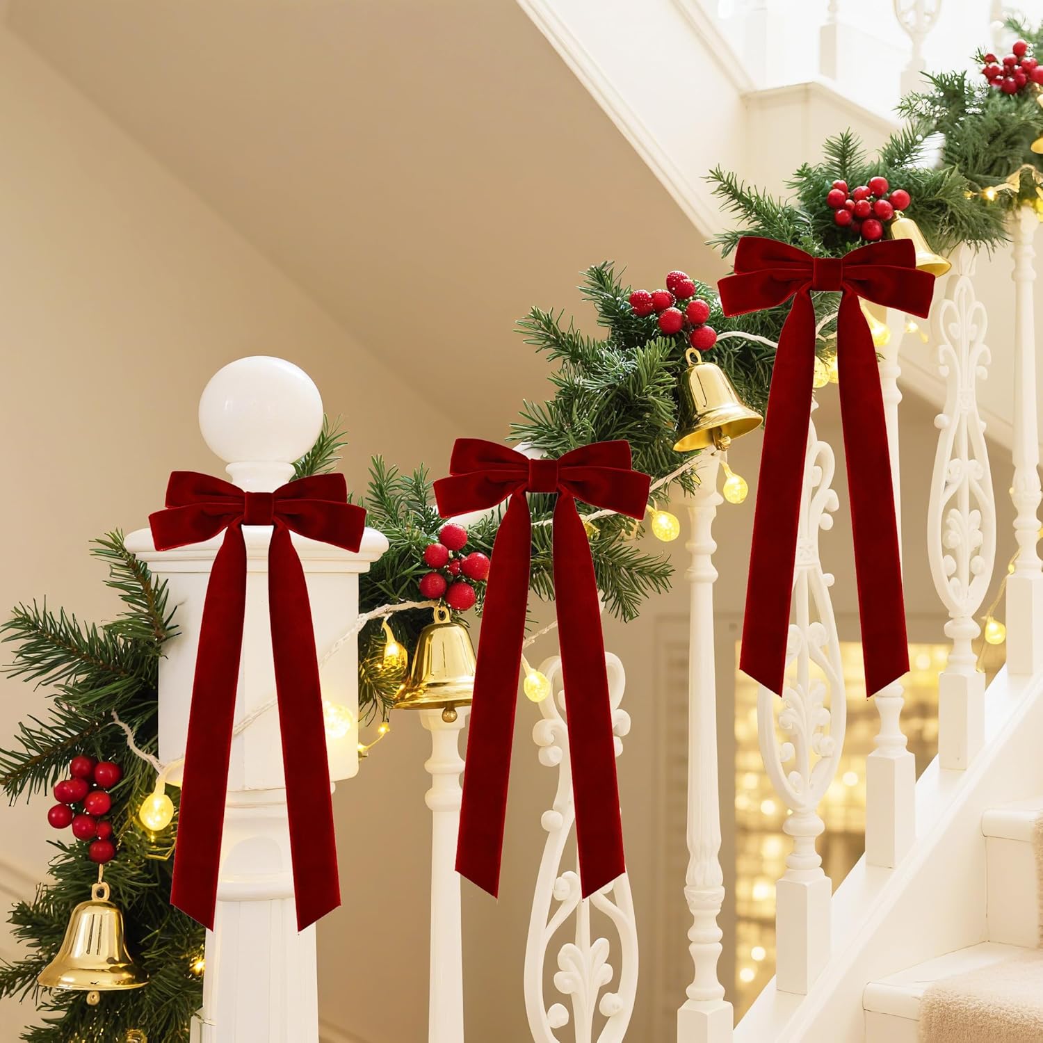 Senjie Velvet Large Christmas Bows for Staircase Garland Wreath, 20in x 8in Vintage Ribbon Bows
