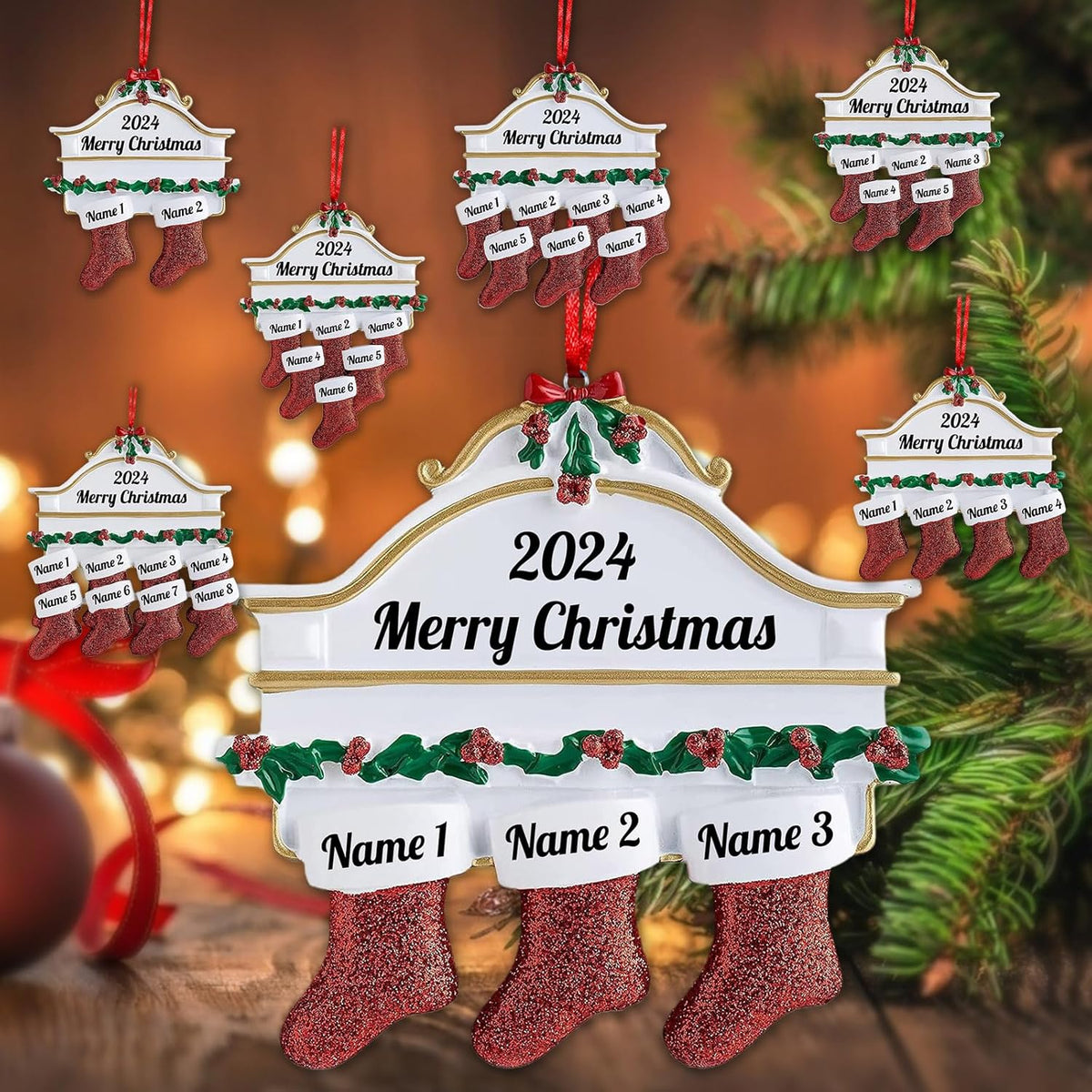 Personalized Christmas Ornaments Family of 2,3,4,5,6,7,8 Custom Christmas Stocking Ornaments with