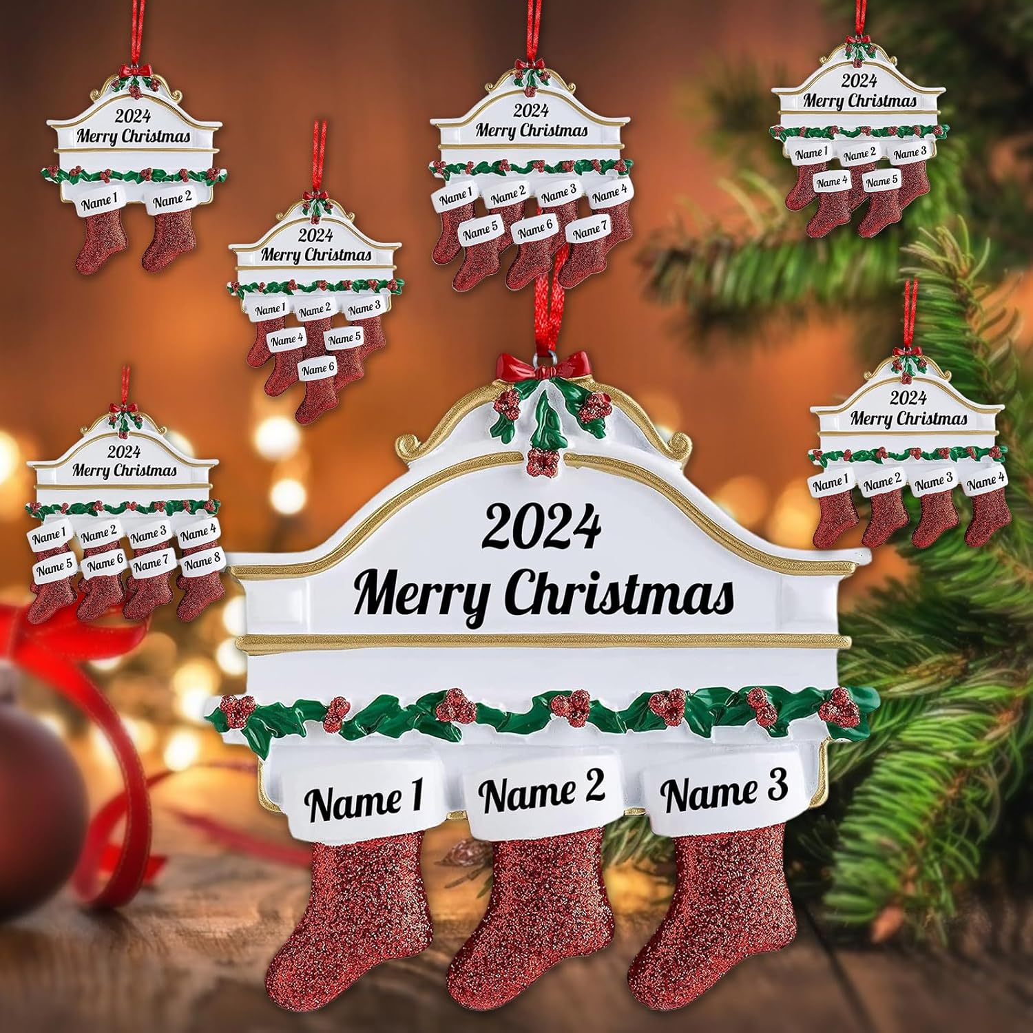 Personalized Christmas Ornaments Family of 2,3,4,5,6,7,8 Custom Christmas Stocking Ornaments with