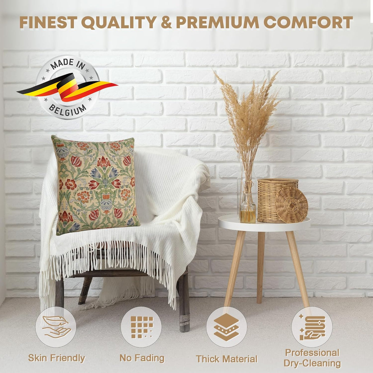 Charlotte Home Furnishings Throw Pillow Covers 16x16 in, Single Stem Decorative Couch Pillow Cover