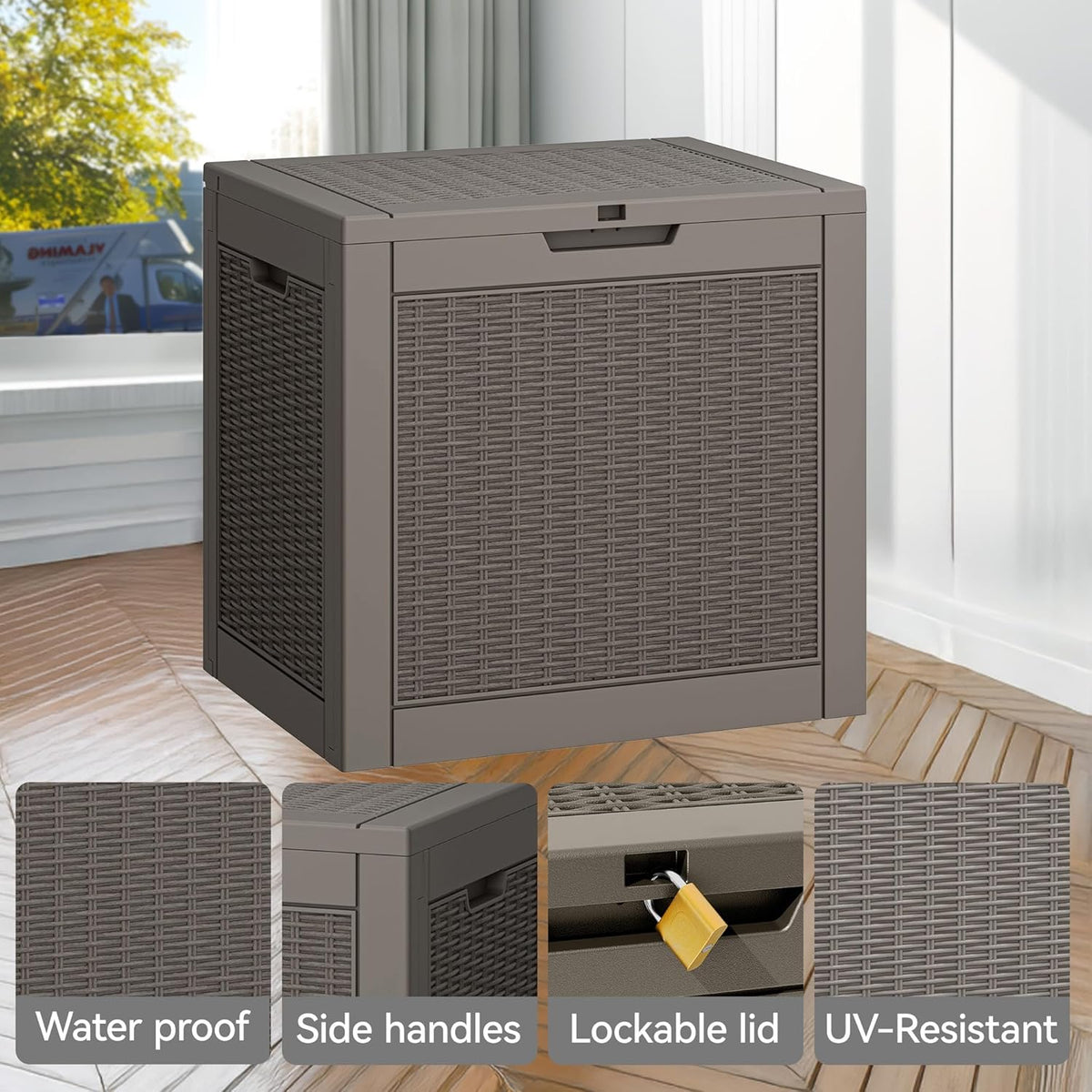 KAMABOKO 30 Gallon Outdoor Storage Box, Resin Deck Boxes Indoor and outdoor, Waterproof Storage Box