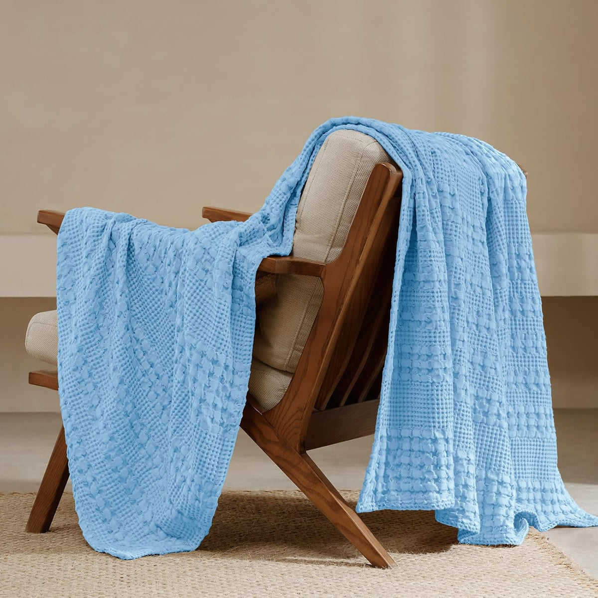 PHF 100% Cotton Waffle Weave Throw Blanket, Soft Lightweight Breathable Cozy Summer Throws for