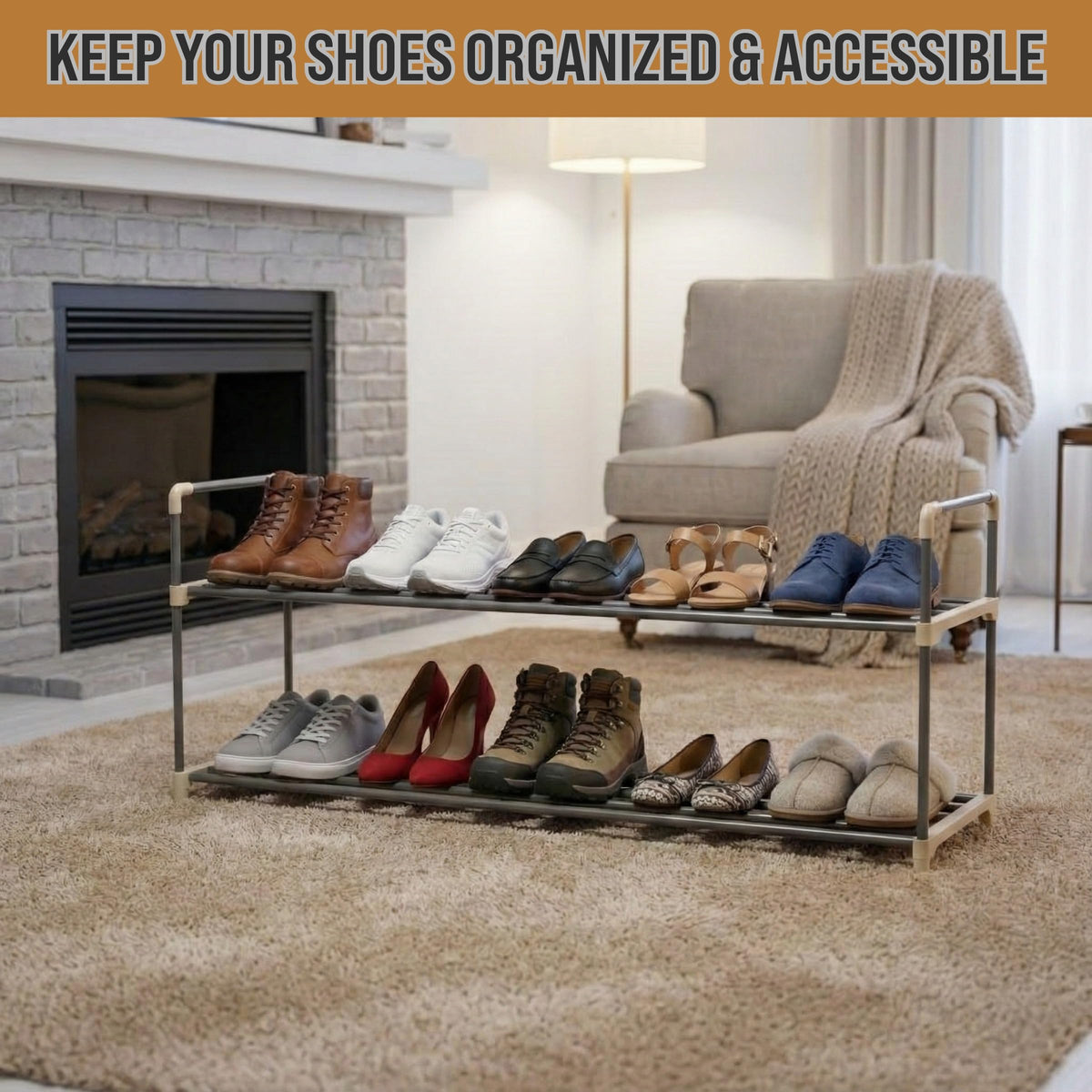 Shoe Rack - 2-Tier Shoe Organizer for Closet, Bathroom, Entryway - Shelf Holds 10 Pairs Sneakers
