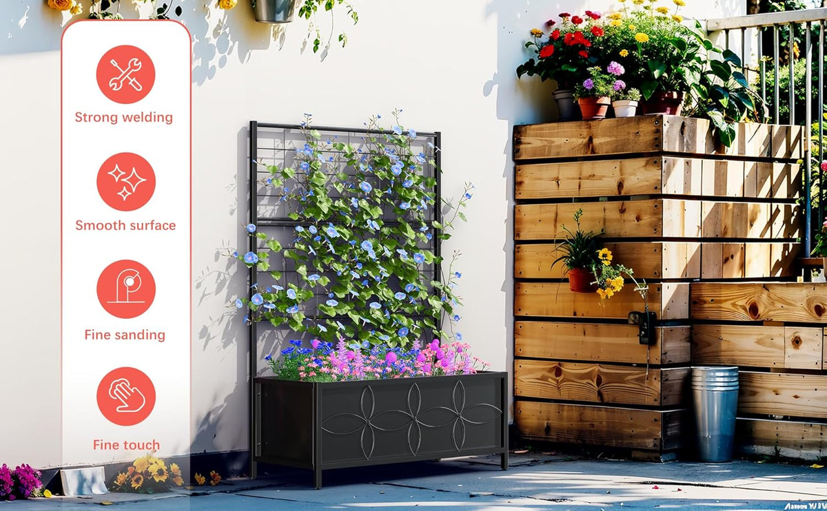 Zhongma Sturdy Raised Garden Bed with Trellis (15.75 x 35.43 x 48.8 in) for Vegetables Flower