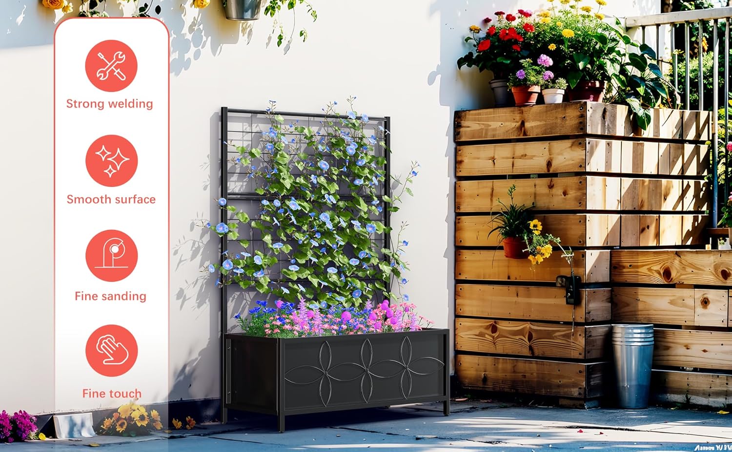 Zhongma Sturdy Raised Garden Bed with Trellis (15.75 x 35.43 x 48.8 in) for Vegetables Flower
