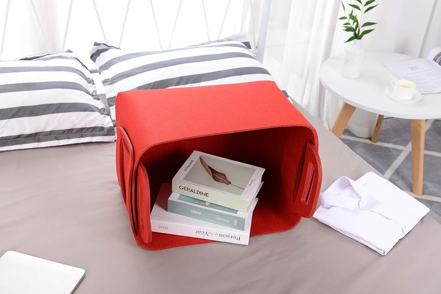 Minoisome Storage Basket Felt Storage Bin Collapsible& Convenient Box Organizer with Carry Handles