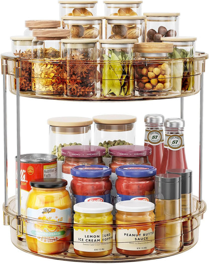 LAMU 12inch 2 Tier Lazy Susan Turntable Organizer Rotating Spice Rack Organization for Cabinet