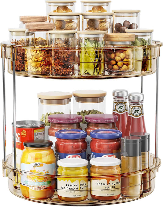 LAMU 12inch 2 Tier Lazy Susan Turntable Organizer Rotating Spice Rack Organization for Cabinet