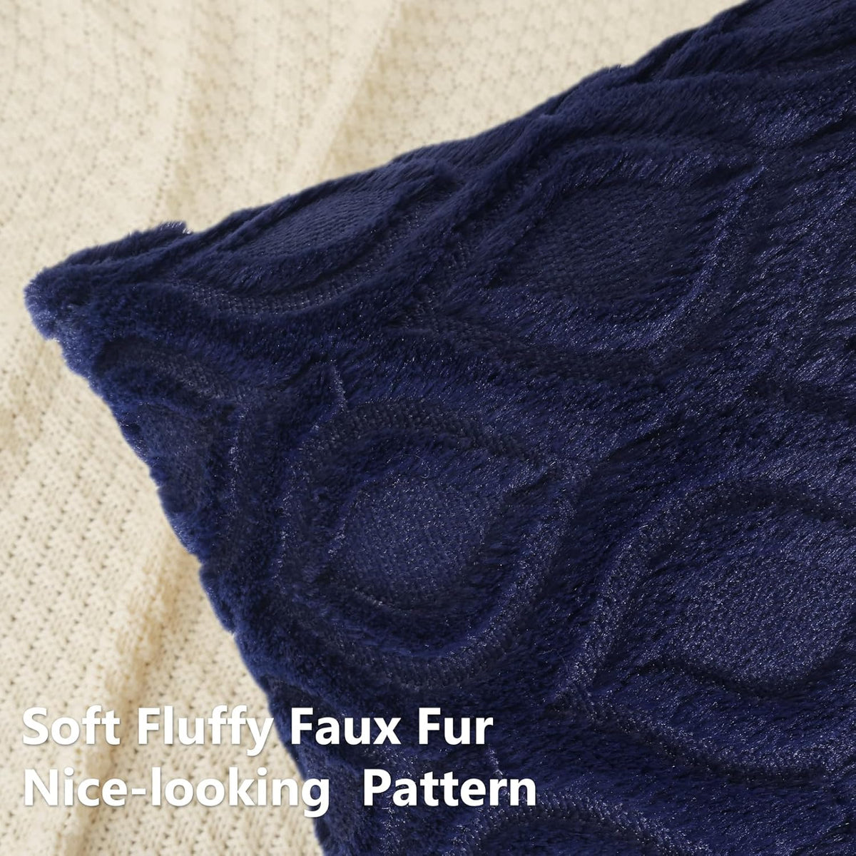 decorUhome Fall Throw Pillow Covers 26x26 Inch Set of 2, Soft Plush Decorative Faux Fur Navy Blue
