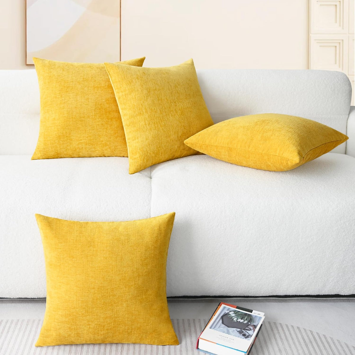 CaliTime Throw Pillow Covers Decorative 18 X 18 Inches Pack of 4 Cozy Chenille Cushion Cases for