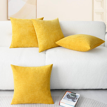 CaliTime Throw Pillow Covers Decorative 18 X 18 Inches Pack of 4 Cozy Chenille Cushion Cases for