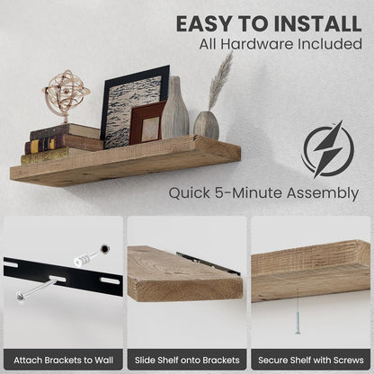 Floating Shelves, 8 Inch Deep Rustic Solid Reclaimed Wood Wall Shelves for Storage, Wall Mounted