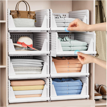 5 Pack Stackable Closet Storage Basket - Stackable Storage Bins, Multifunctional & Foldable Closet