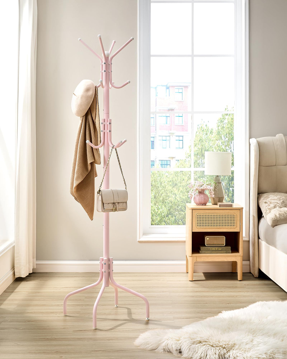 SONGMICS Coat Rack Freestanding, Steel Stand with 12 Hooks and 4 Legs