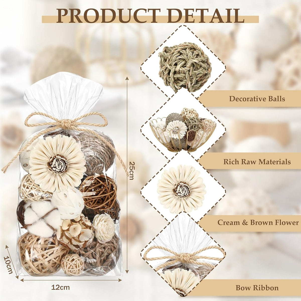 Riceshoot 2 Pack Decorative Balls Potpourri Bowl Filler Decor Natural Vase Bowl Filler Assorted