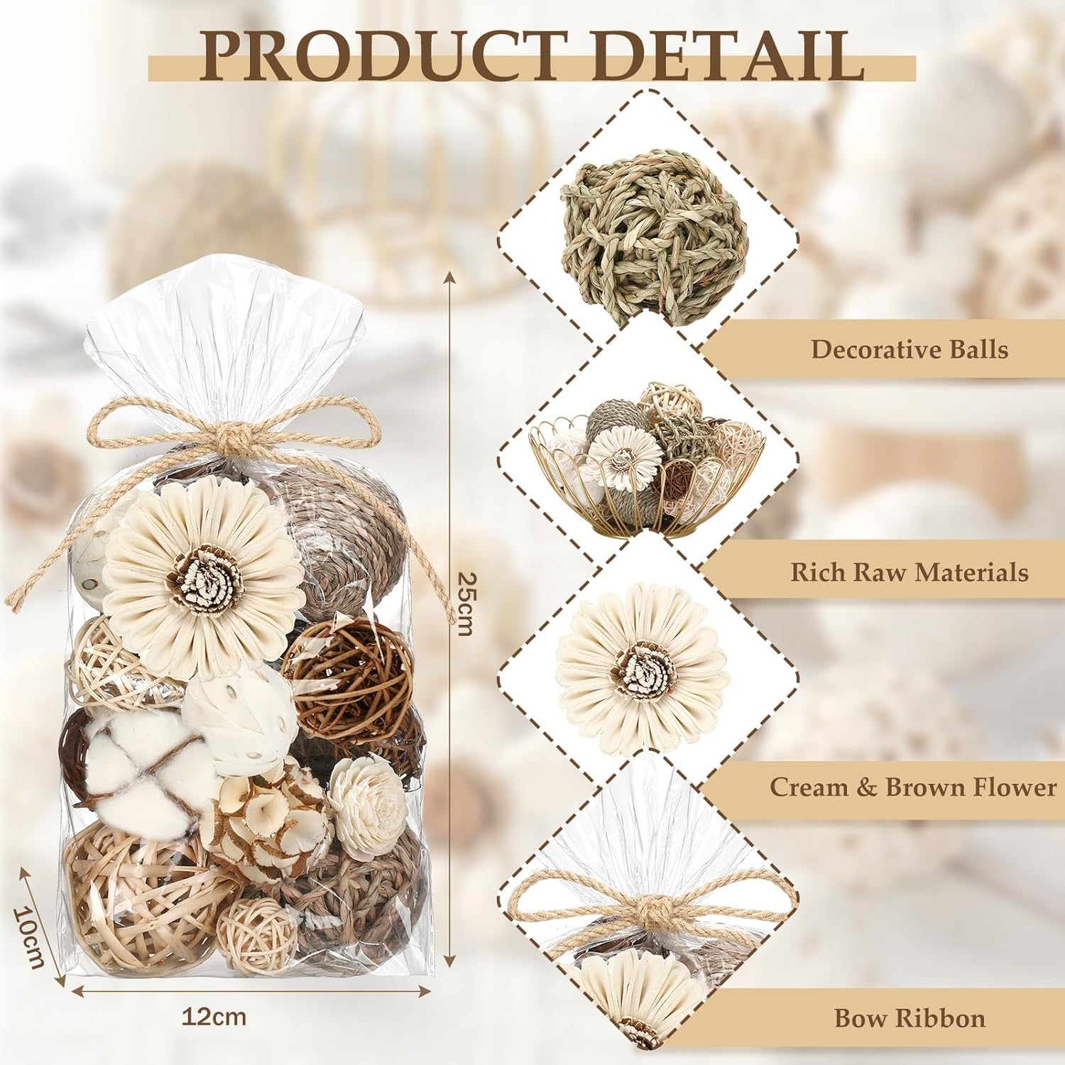 Riceshoot 2 Pack Decorative Balls Potpourri Bowl Filler Decor Natural Vase Bowl Filler Assorted