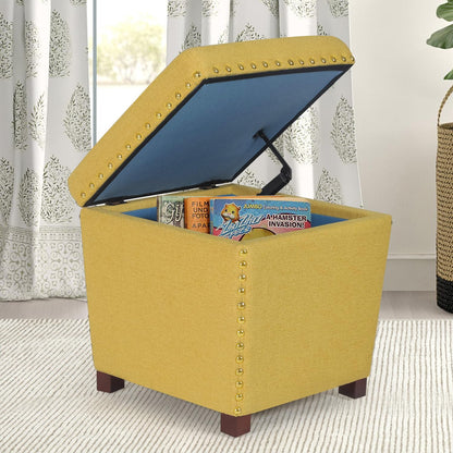 Adeco Square Storage Ottoman with Hinged Lid, Modern Accent Bench Footrest Stool, Coffee Table for