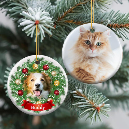 Personalized Christmas Ornaments 2025 - Custom Double-Sided Photo Ceramic Xmas Tree Hanging Decor
