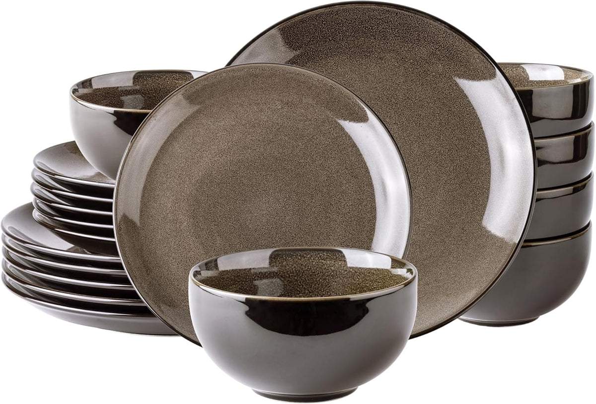 LeRatio Ceramic Dinnerware Sets for 6,Stoneware Plates and Bowls Sets,Handmade Reactive Glaze