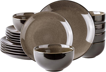 LeRatio Ceramic Dinnerware Sets for 6,Stoneware Plates and Bowls Sets,Handmade Reactive Glaze